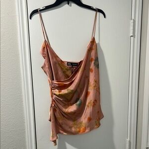 Zara Orange Gold Asymmetrical Ruched Camisole